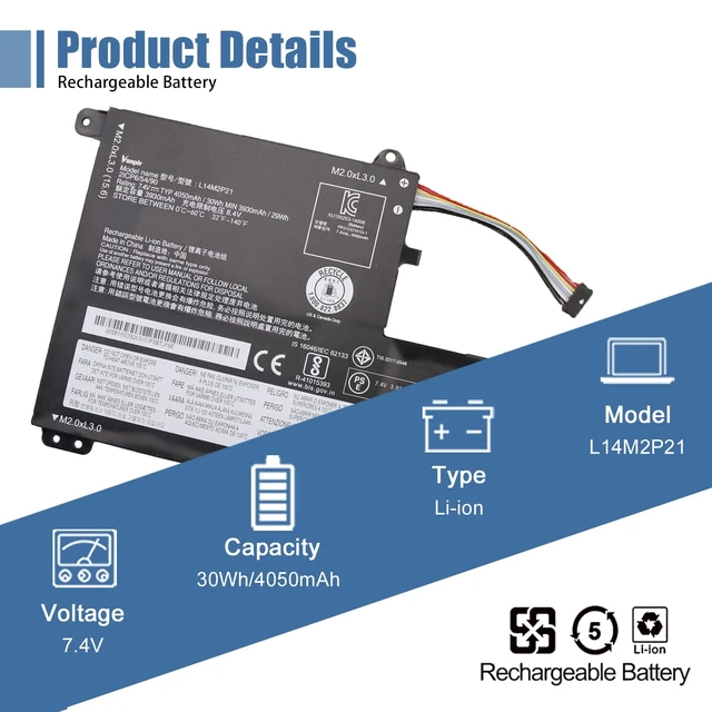 Alt view image 3 of 7 - L14M2P21 Laptop Battery Replacement for Lenovo IdeaPad 330S-14AST 330S-14IKB 330S-15ARR 330S-15AST 330S-15IKB Series 5B10Q39203 5B10Q39204 L14L2P21 5B10Q39206 5B10W67199 7.4V 30Wh/4050mAh