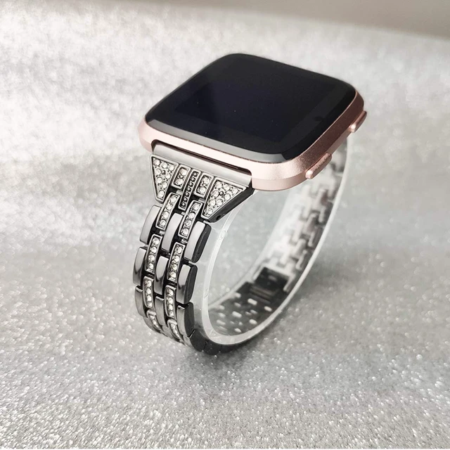 Alt view image 3 of 6 - Bands Compatible with Fitbit Versa 2/Versa Lite/Versa, Women Replacement Metal Rhinestone Bling Bracelet Wristband, Black