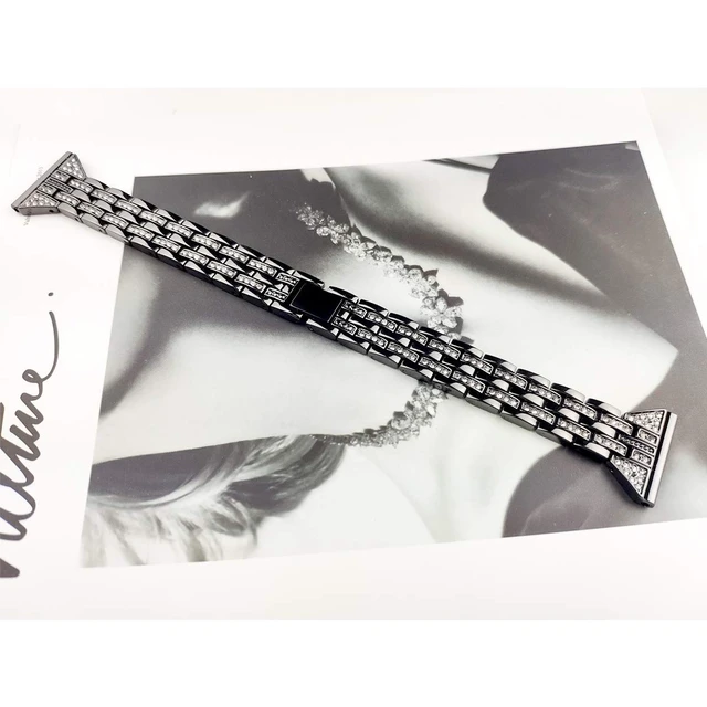 Alt view image 4 of 6 - Bands Compatible with Fitbit Versa 2/Versa Lite/Versa, Women Replacement Metal Rhinestone Bling Bracelet Wristband, Black