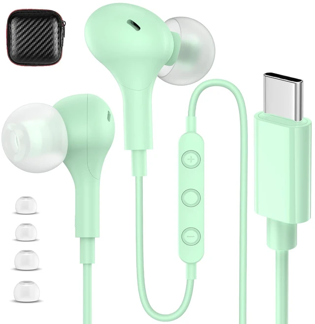 Main image of USB C Headphones Wired Earbuds for iPhone 18 Pro Max 17 16 15,Green for Samsung S26 S25 Ultra S24 Wired Headphones,Corded USB Type C Earphone with Microphone&Remote for iPad 10 11th Pixel 10a 9