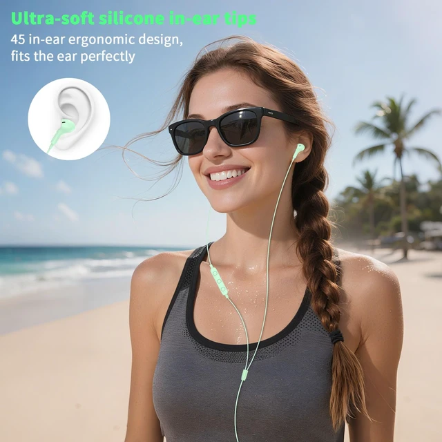 Alt view image 5 of 7 - USB C Headphones Wired Earbuds for iPhone 18 Pro Max 17 16 15,Green for Samsung S26 S25 Ultra S24 Wired Headphones,Corded USB Type C Earphone with Microphone&Remote for iPad 10 11th Pixel 10a 9