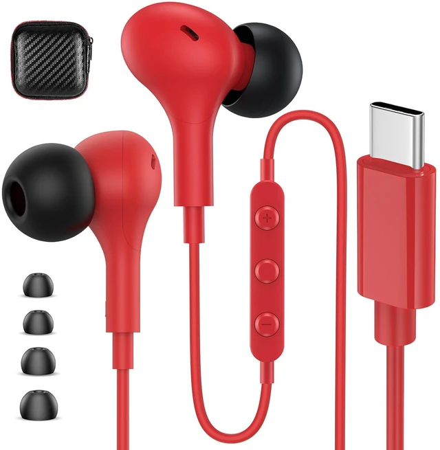 Main image of USB C Headphones Wired Earbuds for iPhone 18 Pro Max 17 16 15,Red for Samsung S26 S25 Ultra S24 Wired Headphones,Corded USB Type C Earphone with Microphone&Remote for iPad 10 11th Pixel 10a 9
