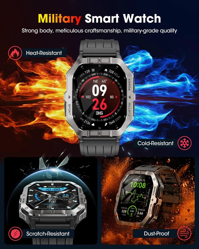 Alt view image 3 of 7 - Military Smart Watches Built-in GPS, Bluetooth Call 2.02'' Smart Watches for Men, Heart Rate Monitor, Sleep Monitor, 2 ATM Waterproof, 100+ Sports Modes for Android iPhone