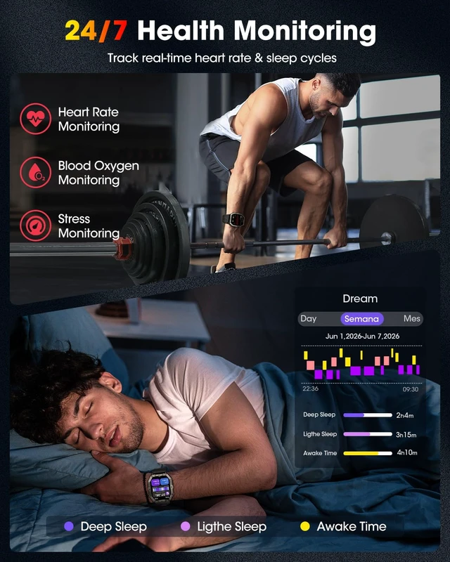Alt view image 5 of 7 - Military Smart Watches Built-in GPS, Bluetooth Call 2.02'' Smart Watches for Men, Heart Rate Monitor, Sleep Monitor, 2 ATM Waterproof, 100+ Sports Modes for Android iPhone