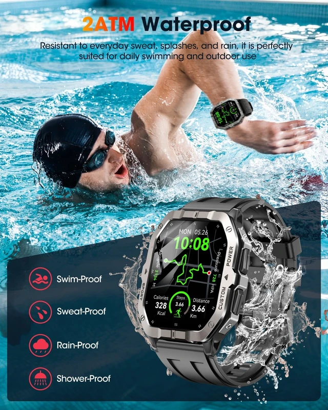 Alt view image 4 of 7 - Military Smart Watches Built-in GPS, Bluetooth Call 2.02'' Smart Watches for Men, Heart Rate Monitor, Sleep Monitor, 2 ATM Waterproof, 100+ Sports Modes for Android iPhone