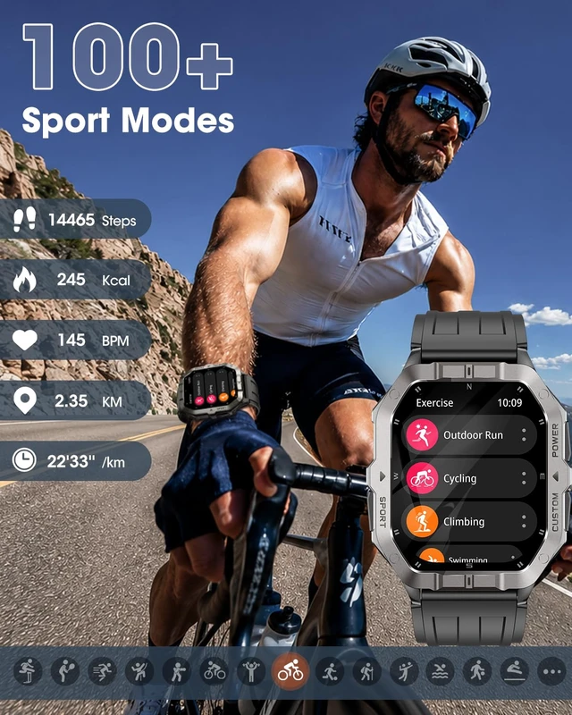 Alt view image 7 of 7 - Military Smart Watches Built-in GPS, Bluetooth Call 2.02'' Smart Watches for Men, Heart Rate Monitor, Sleep Monitor, 2 ATM Waterproof, 100+ Sports Modes for Android iPhone