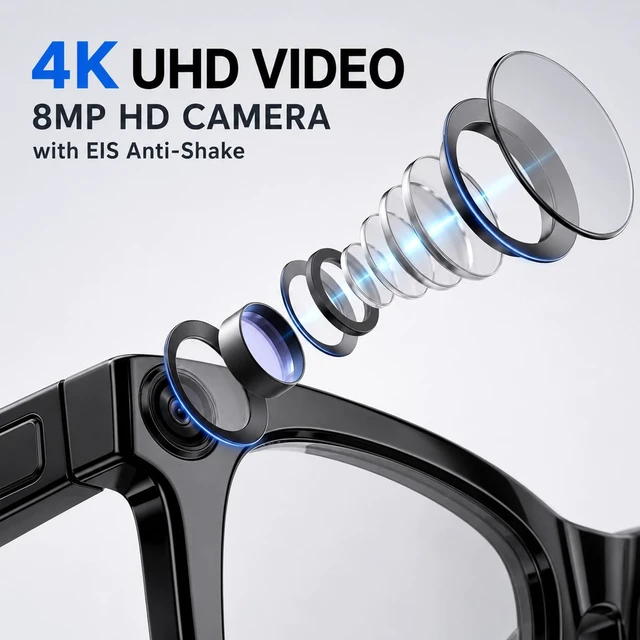 Alt view image 2 of 7 - AI Smart Glasses with Camera,Photo Capture &4k Video Recording Glasses,Real-Time Translation, Open-Ear Audio, Object Recognition, Camera Sunglasses with AI Assistant for Vlogging, Travel, Fishing