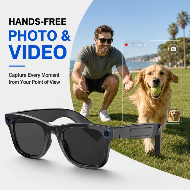 Alt view image 3 of 7 - AI Smart Glasses with Camera,Photo Capture &4k Video Recording Glasses,Real-Time Translation, Open-Ear Audio, Object Recognition, Camera Sunglasses with AI Assistant for Vlogging, Travel, Fishing