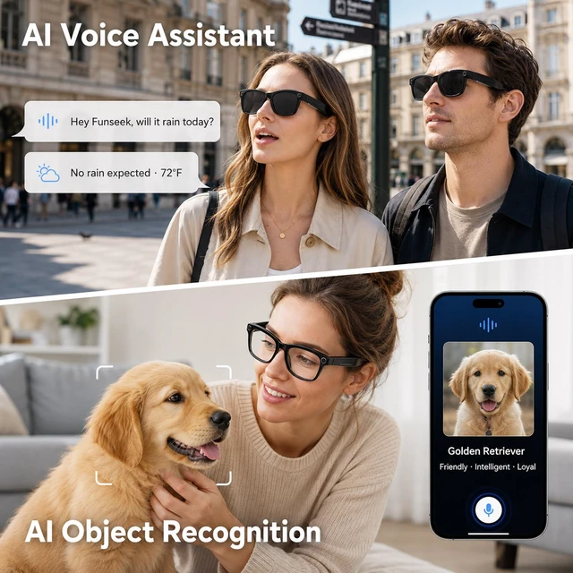 Alt view image 4 of 7 - AI Smart Glasses with Camera,Photo Capture &4k Video Recording Glasses,Real-Time Translation, Open-Ear Audio, Object Recognition, Camera Sunglasses with AI Assistant for Vlogging, Travel, Fishing