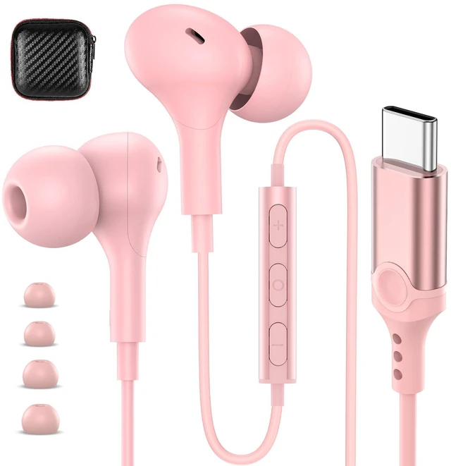 Main image of USB C Headphones Wired Earbuds for iPhone 18 Pro Max 17 16 15,Pink for Samsung S26 S25 Ultra S24 Wired Headphones,Corded USB Type C Earphone with Microphone&Remote for iPad 10 11th Pixel 10a 9