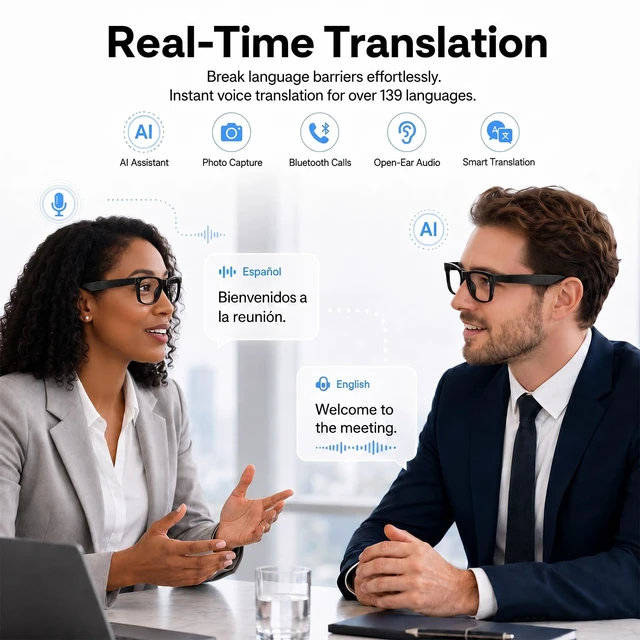 Alt view image 6 of 7 - AI Smart Glasses with Camera,Photo Capture &4k Video Recording Glasses,Real-Time Translation, Open-Ear Audio, Object Recognition, Camera Sunglasses with AI Assistant for Vlogging, Travel, Fishing