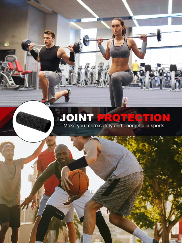 Alt view image 5 of 7 - 8 Pieces 6 Inch Wrist Sweatband Sports Wristbands Tennis Elastic Athletic Wristband for Men Women, Wide Wrist Protection Band, Long Size for Basketball Running