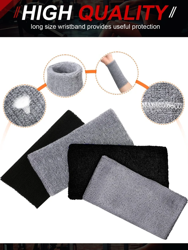 Alt view image 3 of 7 - 8 Pieces 6 Inch Wrist Sweatband Sports Wristbands Tennis Elastic Athletic Wristband for Men Women, Wide Wrist Protection Band, Long Size for Basketball Running