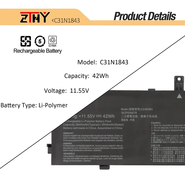Alt view image 3 of 7 - C31N1843 Laptop Battery Replacement for ASUS VivoBook S14 S432FA S432FL Vivobook S15 S532 S532FA S532FL X432FA X432FL X432FLC X532FA X532FL X532FLC S432FA-EB008T S532FA-DH55 S532FA-DB55 42Wh