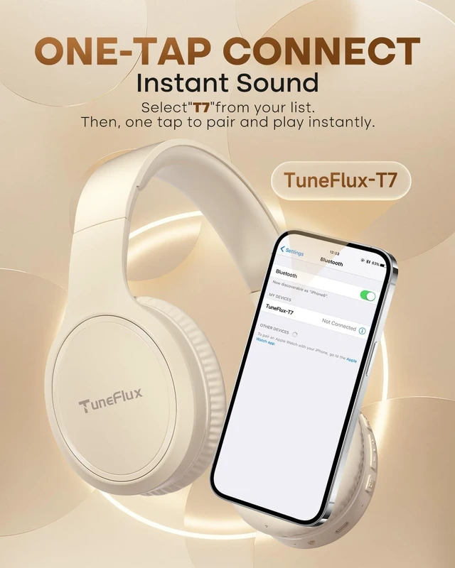 Alt view image 7 of 7 - Bluetooth Headphones, 70H Playtime, Over-Ear, 3 EQ Modes-Beige Bluetooth 6.0, Foldable, Lightweight, Clear Call, HiFi Deep Bass Wireless Headphones for Home Office Travel