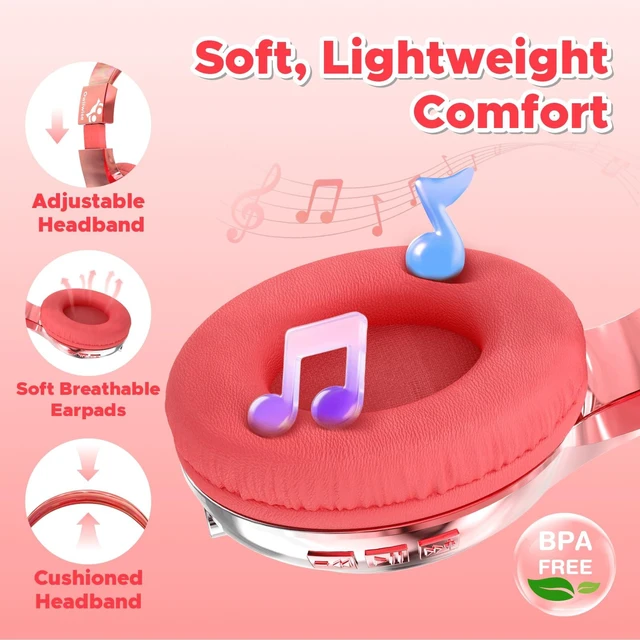 Alt view image 5 of 7 - Kids Bluetooth Headphones with mic, 74/85dB Limited, 65H Playtime Fast charging, Bluetooth 5.4, foldable over-ear, AUX for iPad, tablet, airplane, Wireless headphones for kids, Bolt Series