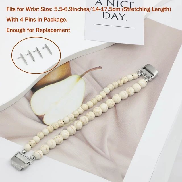 Alt view image 5 of 6 - Bracelets Compatible with Fitbit Inspire 3 Bands for Women Beaded Wristband Adjustable Gemstone Replacement Straps