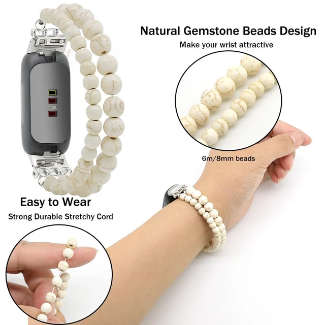 Alt view image 4 of 6 - Bracelets Compatible with Fitbit Inspire 3 Bands for Women Beaded Wristband Adjustable Gemstone Replacement Straps