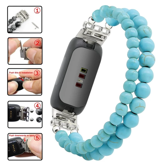Alt view image 5 of 6 - Bracelets Compatible with Fitbit Inspire 3 Bands for Women Beaded Wristband Adjustable Gemstone Replacement Straps