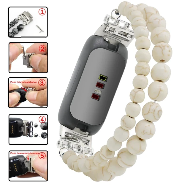 Alt view image 6 of 6 - Bracelets Compatible with Fitbit Inspire 3 Bands for Women Beaded Wristband Adjustable Gemstone Replacement Straps