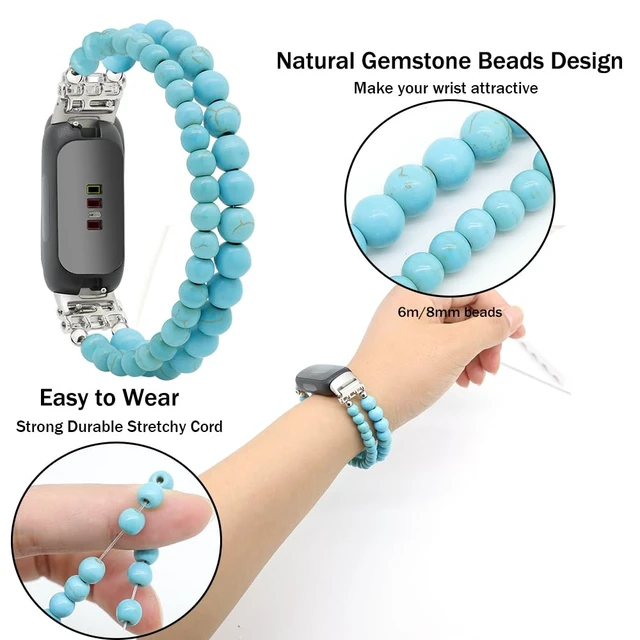 Alt view image 3 of 6 - Bracelets Compatible with Fitbit Inspire 3 Bands for Women Beaded Wristband Adjustable Gemstone Replacement Straps