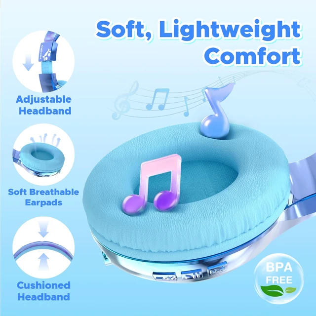 Alt view image 5 of 7 - Kids Bluetooth Headphones with mic, 74/85dB Limited, 65H Playtime Fast charging, Bluetooth 5.4, foldable over-ear, AUX for iPad, tablet, airplane, Wireless headphones for kids, Bolt Series