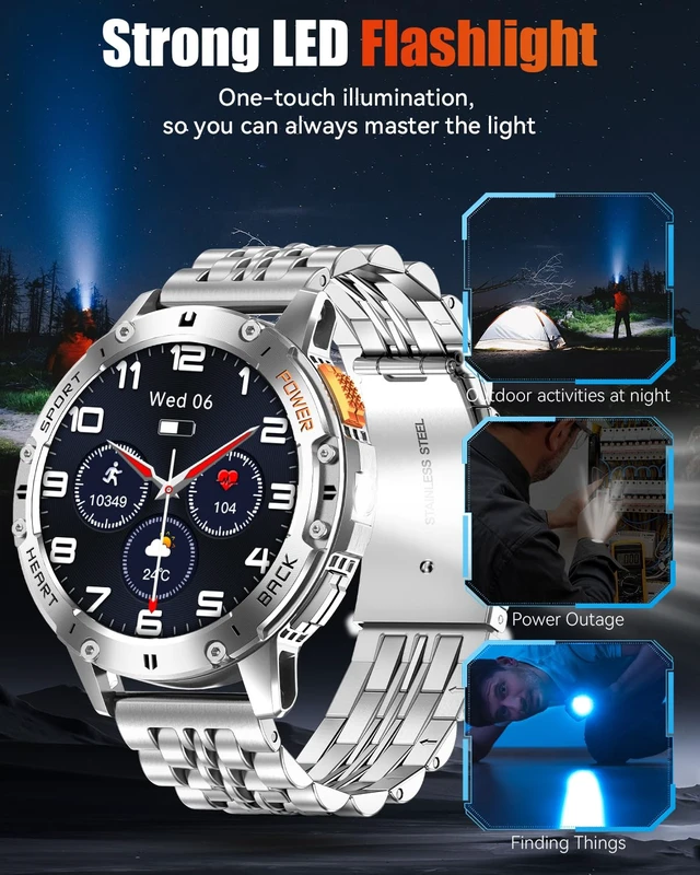 Alt view image 4 of 7 - Military Smart Watches for Men with Bluetooth Call, 1.43" AMOLED Waterproof Smartwatch with Flashlight, 111 Sport Modes, 530mAh Heart Rate/SpO2/Sleep Monitor Fitness Tracker for Android iOS