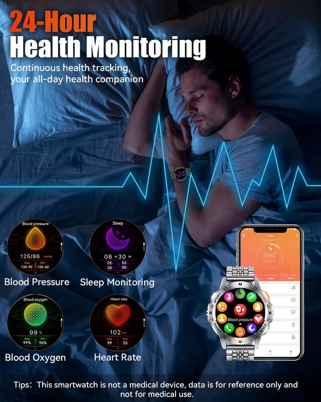 Alt view image 5 of 7 - Military Smart Watches for Men with Bluetooth Call, 1.43" AMOLED Waterproof Smartwatch with Flashlight, 111 Sport Modes, 530mAh Heart Rate/SpO2/Sleep Monitor Fitness Tracker for Android iOS