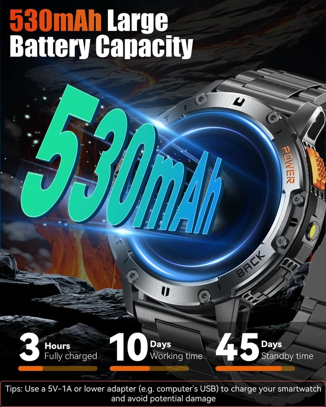 Alt view image 2 of 7 - Military Smart Watches for Men with Bluetooth Call, 1.43" AMOLED Waterproof Smartwatch with Flashlight, 111 Sport Modes, 530mAh Heart Rate/SpO2/Sleep Monitor Fitness Tracker for Android iOS