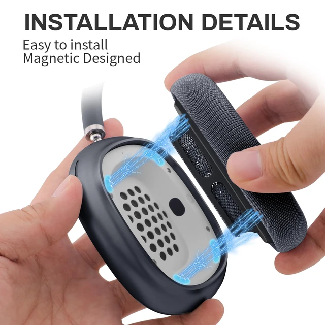 Alt view image 3 of 7 - Replacement Ear Cushions for Apple AirPod Max Upgraded Memory Foam Pad with Durable Fabric,Sound Insulation and Noise Reduction,Strong Magnetic Fit,Sweat-Resistant,Breathable Comfor(Midnight)
