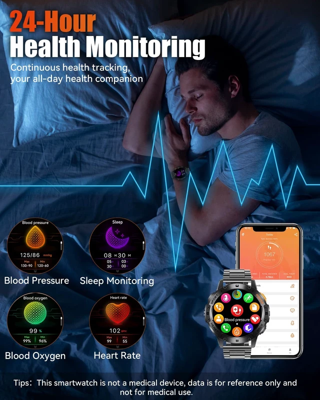 Alt view image 5 of 7 - Military Smart Watches for Men with Bluetooth Call, 1.43" AMOLED Waterproof Smartwatch with Flashlight, 111 Sport Modes, 530mAh Heart Rate/SpO2/Sleep Monitor Fitness Tracker for Android iOS