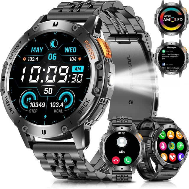 Main image of Military Smart Watches for Men with Bluetooth Call, 1.43" AMOLED Waterproof Smartwatch with Flashlight, 111 Sport Modes, 530mAh Heart Rate/SpO2/Sleep Monitor Fitness Tracker for Android iOS