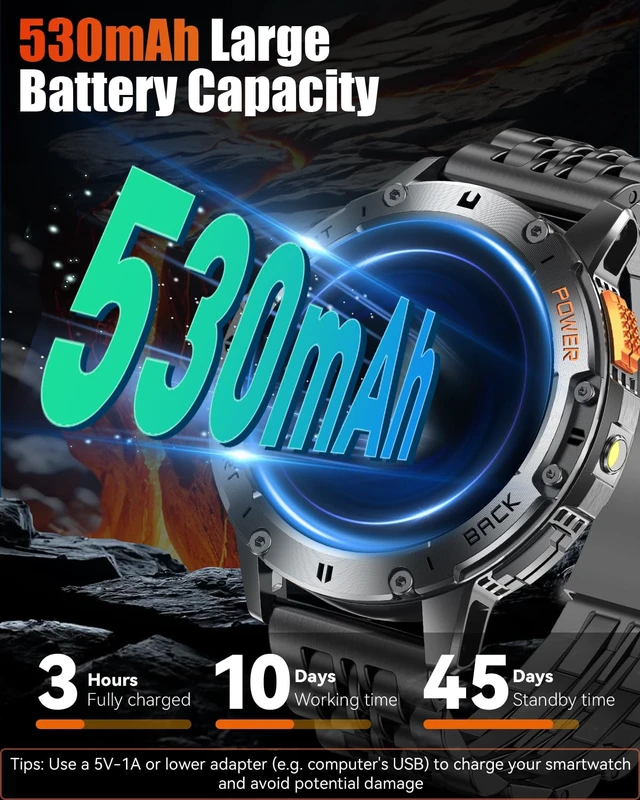 Alt view image 2 of 7 - Military Smart Watches for Men with Bluetooth Call, 1.43" AMOLED Waterproof Smartwatch with Flashlight, 111 Sport Modes, 530mAh Heart Rate/SpO2/Sleep Monitor Fitness Tracker for Android iOS