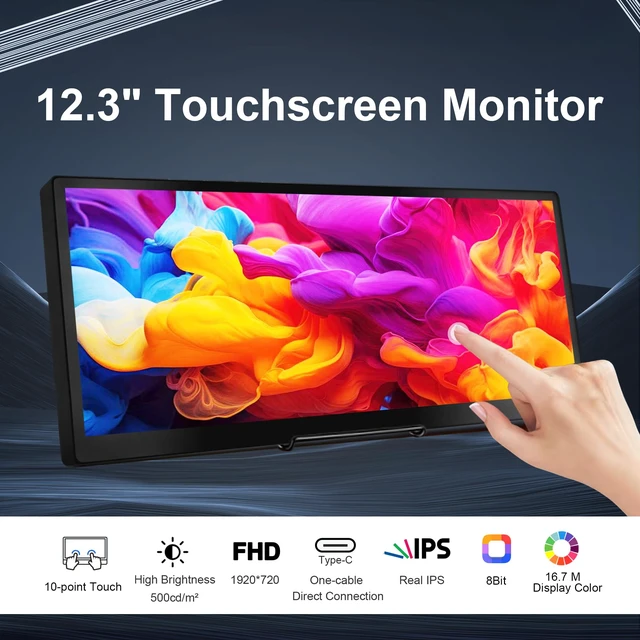 Alt view image 2 of 7 - 12.3 Inch Touch Screen Monitor IPS 1920x720 Stretched Bar LCD CNC Shell Mini Secondary Screen Portable Display HDMI for Laptop PC Temperature Aida64 GPU CPU RAM Monitoring