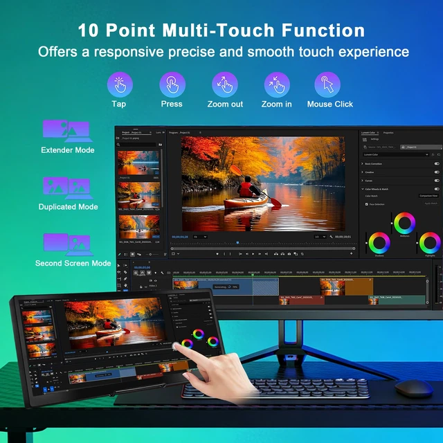 Alt view image 4 of 7 - 12.3 Inch Touch Screen Monitor IPS 1920x720 Stretched Bar LCD CNC Shell Mini Secondary Screen Portable Display HDMI for Laptop PC Temperature Aida64 GPU CPU RAM Monitoring