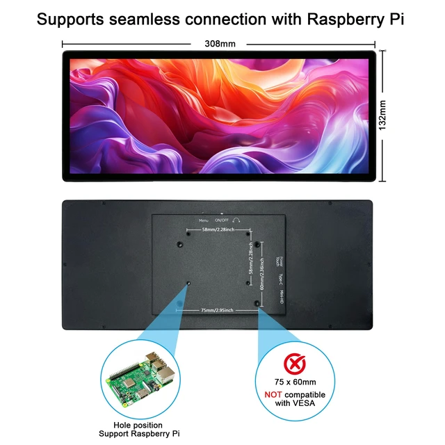 Alt view image 6 of 7 - 12.3 Inch Touch Screen Monitor IPS 1920x720 Stretched Bar LCD CNC Shell Mini Secondary Screen Portable Display HDMI for Laptop PC Temperature Aida64 GPU CPU RAM Monitoring