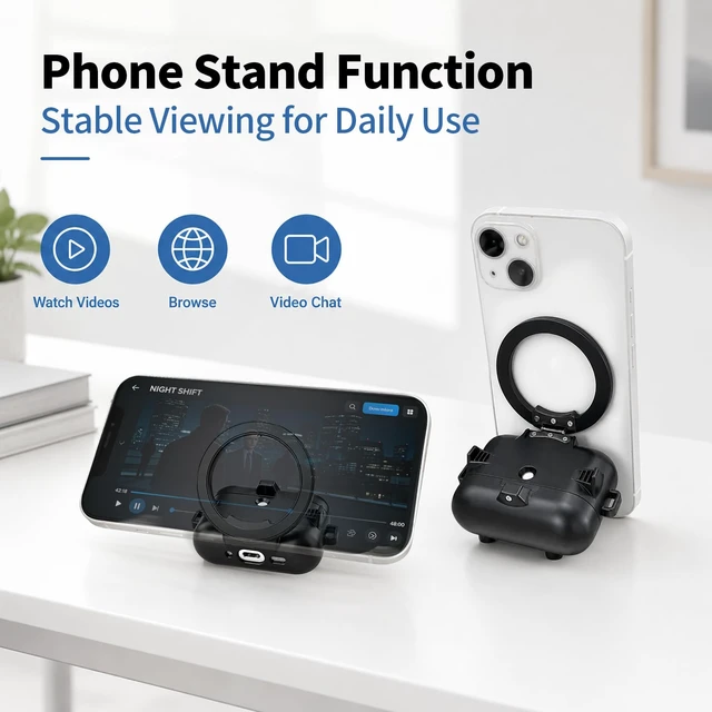 Alt view image 4 of 7 - CatchPod for AirPods Pro 3 Case (2025) with Secure Lock (Black), Phone Stand Design,Compatible with MagSafe, Powerful Drop Protection
