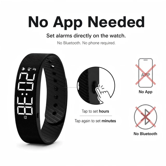 Alt view image 5 of 7 - Vibrating Alarm Wristband for Heavy Sleepers, Magnetic Charging 3 Silent Vibration Alarms / Waterproof Reminder Watch / Ideal for Couples, Roommates, Dorms and Travel