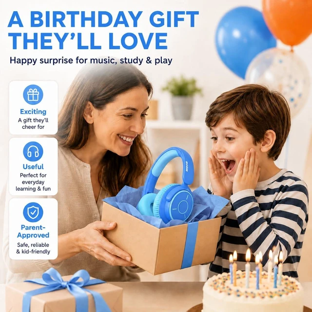 Alt view image 5 of 7 - Kids Bluetooth Headphones Wireless Over-Ear,68Hrs,Volume Limit 85/94dB Blue Built-in Mic,Adjustable Headband Foldable Lightweight for Toddler School Girls Boys,Stereo Sound,Wired by Aux 3.5mm