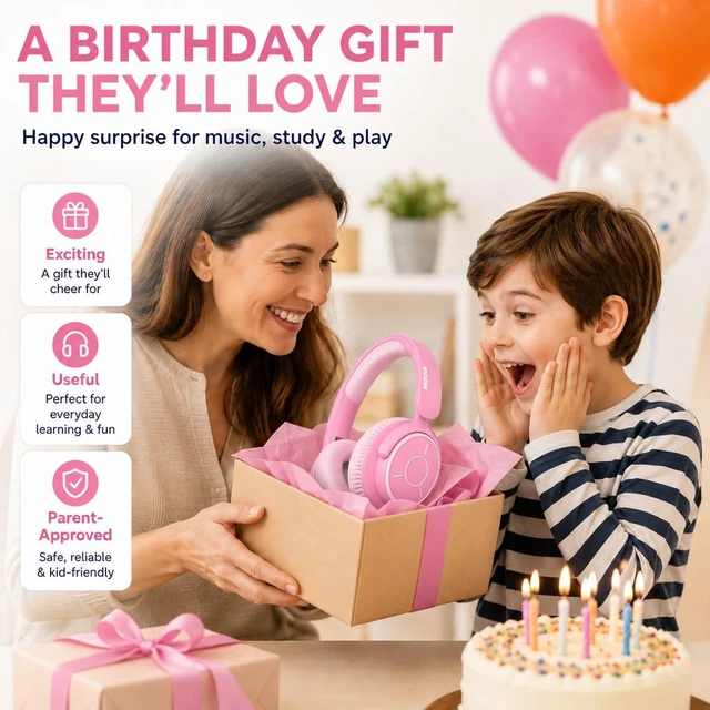 Alt view image 5 of 7 - Kids Bluetooth Headphones Wireless Over-Ear,68Hrs,Volume Limit 85/94dB Pink Built-in Mic,Adjustable Headband Foldable Lightweight for Toddler School Girls Boys,Stereo Sound,Wired by Aux 3.5mm Black