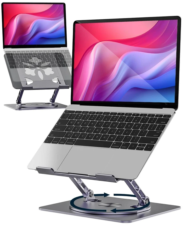 Main image of 360° Rotating Laptop Stand for Desk Adjustable, Foldable, Portable Aluminum Ergonomic Riser Compatible with MacBook, Dell, HP & All Laptops 10-16 inch Gray