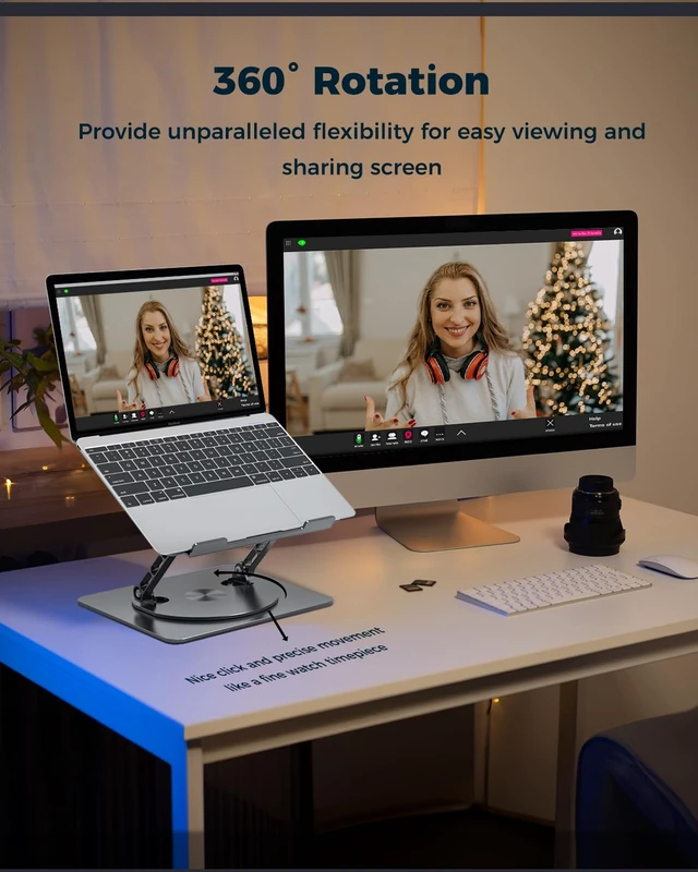 Alt view image 4 of 7 - 360° Rotating Laptop Stand for Desk Adjustable, Foldable, Portable Aluminum Ergonomic Riser Compatible with MacBook, Dell, HP & All Laptops 10-16 inch Gray