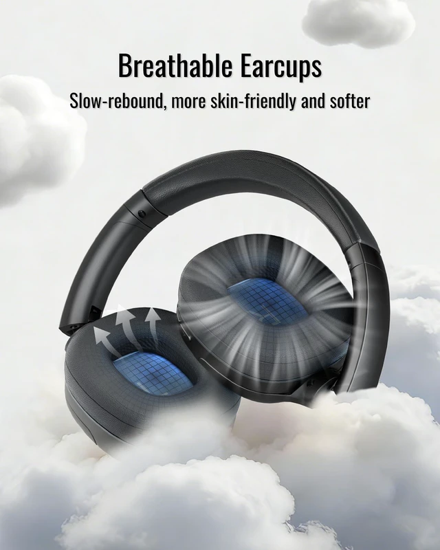 Alt view image 6 of 7 - Hybrid Active Noise Cancelling Headphones, Wireless Over Ear Bluetooth 50H Long ANC Playtime, Rotatable and Foldable, HiFi Audio Deep Bass, Customized EQ via APP, Transparency Mode