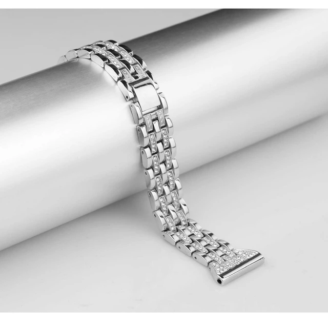 Alt view image 4 of 7 - Bands Compatible with Fitbit Versa 2/Versa Lite/Versa, Women Replacement Metal Rhinestone Bling Bracelet Wristband, Silver