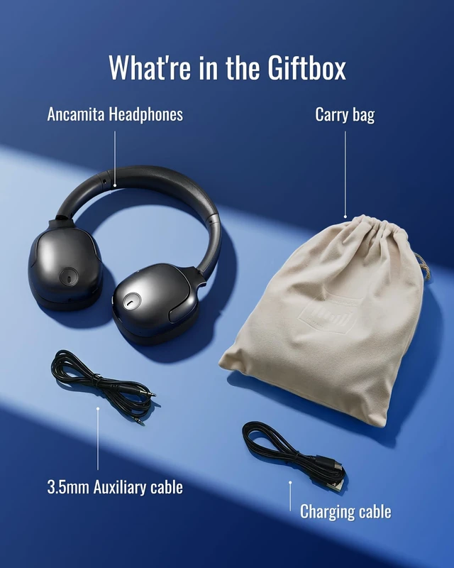 Alt view image 7 of 7 - Hybrid Active Noise Cancelling Headphones, Wireless Over Ear Bluetooth 50H Long ANC Playtime, Rotatable and Foldable, HiFi Audio Deep Bass, Customized EQ via APP, Transparency Mode