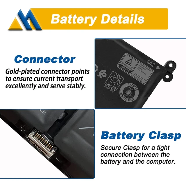 Alt view image 4 of 7 - 41Wh G91J0 Replacement Laptop Battery for Dell Latitude 3520 3420 3320 3330 Inspiron 3511 3515 3525 3530 5310 5410 5418 5510 5515 5518 14 Plus 7420 7415 2-in-1 Vostro 5620 5625 11.25V 3467mAh