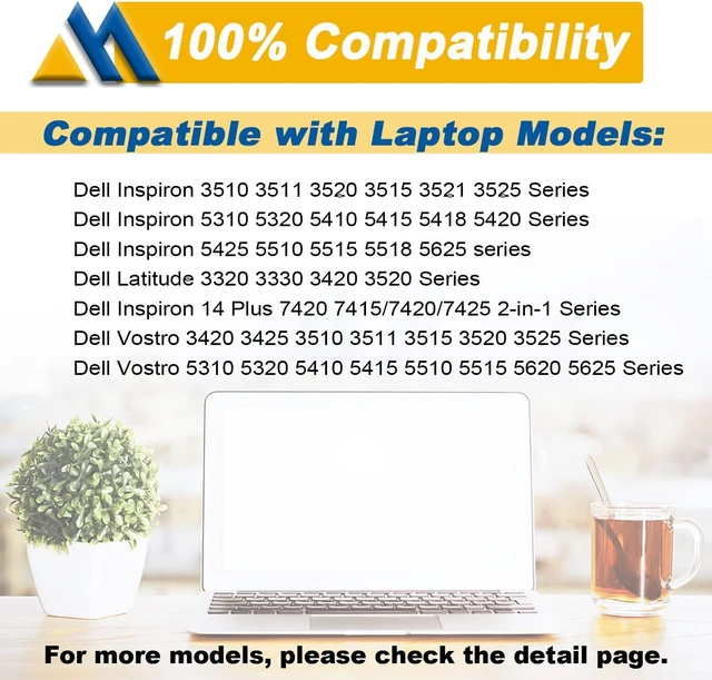 Alt view image 6 of 7 - 41Wh G91J0 Replacement Laptop Battery for Dell Latitude 3520 3420 3320 3330 Inspiron 3511 3515 3525 3530 5310 5410 5418 5510 5515 5518 14 Plus 7420 7415 2-in-1 Vostro 5620 5625 11.25V 3467mAh