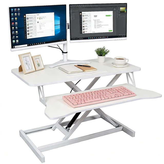 Main image of Standing Desk Converter, Height Adjustable, Dual Monitor with Keyboard Tray Wide Keyboard Tray, Sturdy Construction, Sit-to-Stand Transition, Easy Assembly Tabletop Workstation for Home & Office