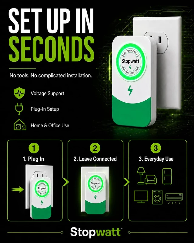 Alt view image 5 of 7 - Stopwatt 4 Pack Plug-in Voltage Protector for Home Appliance, Electricity Saving Box, Surge Protection & Brownout Protection Device, Household Electronics Safe Guard, Green-L