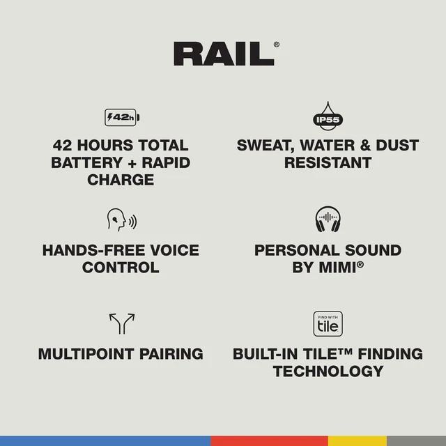 Alt view image 4 of 6 - Rail Wireless In-Ear Bluetooth Earbuds - Bone/Orange Bluetooth Headphones, Noise Isolating Fit, 42 Hours Battery, IP55 Sweat and Water Resistant, Microphone for iPhone Android